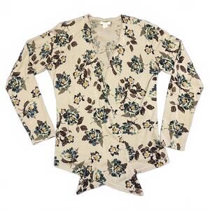 100% Merino Wool Garnet Hill Drape Cardigan size Medium floral